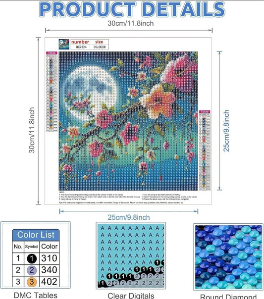 Moon Diamond Painting, 5D Flowers Diamond Painting Kits for Adults