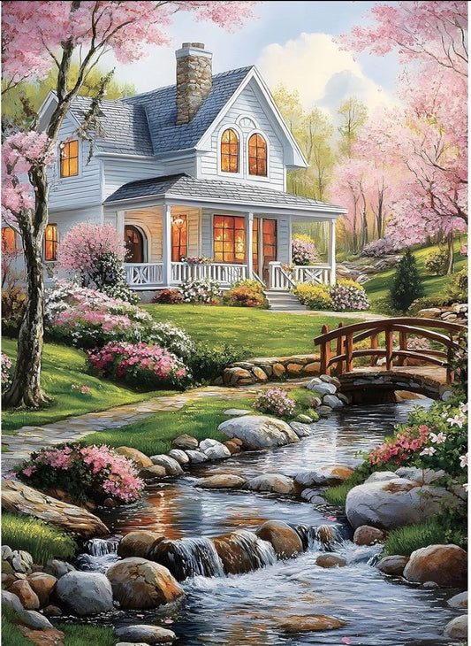 5D DIY Garden Diamond Painting, House Diamond Painting Full Kit, Realistic
