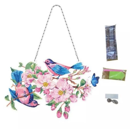 5D DIY Floral Blue Birds Hanging Diamond Art Kit Crystal Embroidery Rhinestone