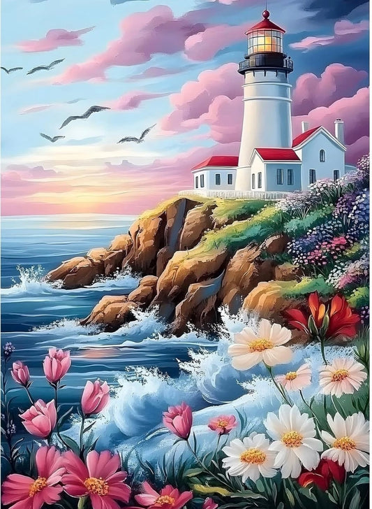 5D Diamond Painting Kits for Adults, Lighthouse Garden Diamond Art Painting Full