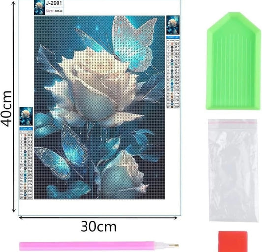 5D Diamond Art Painting Kits for Adults, White Rose Diamond Art Kits Adults