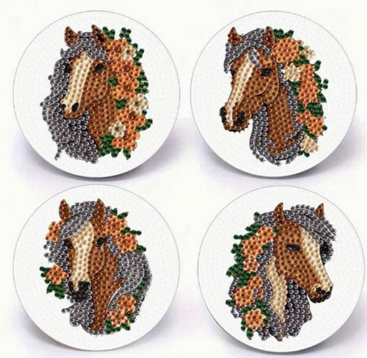 4pcs 5D Diamond Art Coasters Horse Coasters DIY