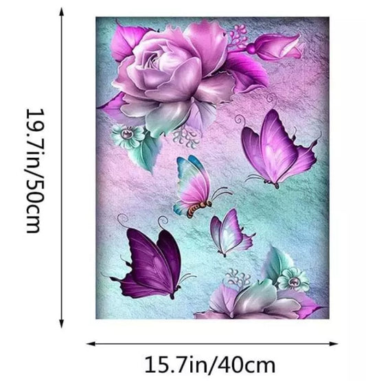 5D DIY Purple Peony Butterflies Diamond Art Kit Crystal Embroidery Rhinestone