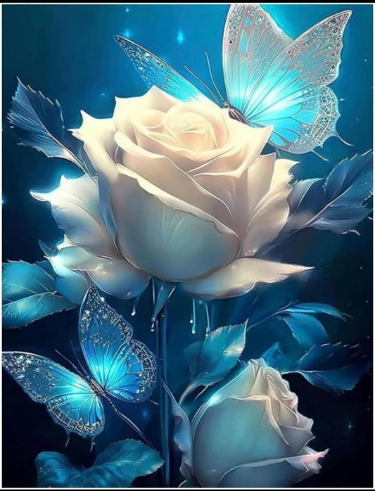 5D Diamond Art Painting Kits for Adults, White Rose Diamond Art Kits Adults