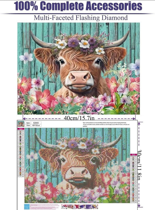 Highland Cow Diamond Art Kit for Adults, 5D Gem Painting, Full Drill