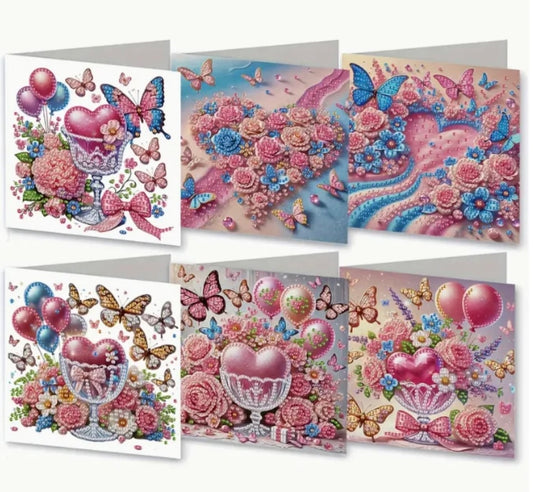 6pcs DIY Stunning Floral Heart and Butterfly Greeting Cards Diamond Art Kit
