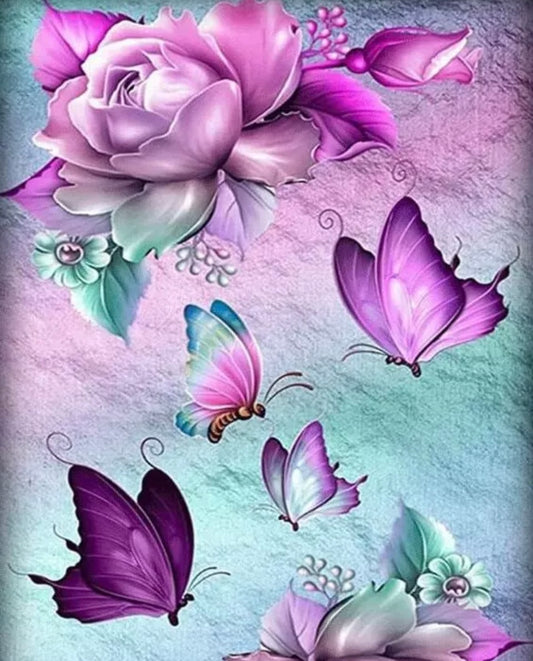 5D DIY Purple Peony Butterflies Diamond Art Kit Crystal Embroidery Rhinestone