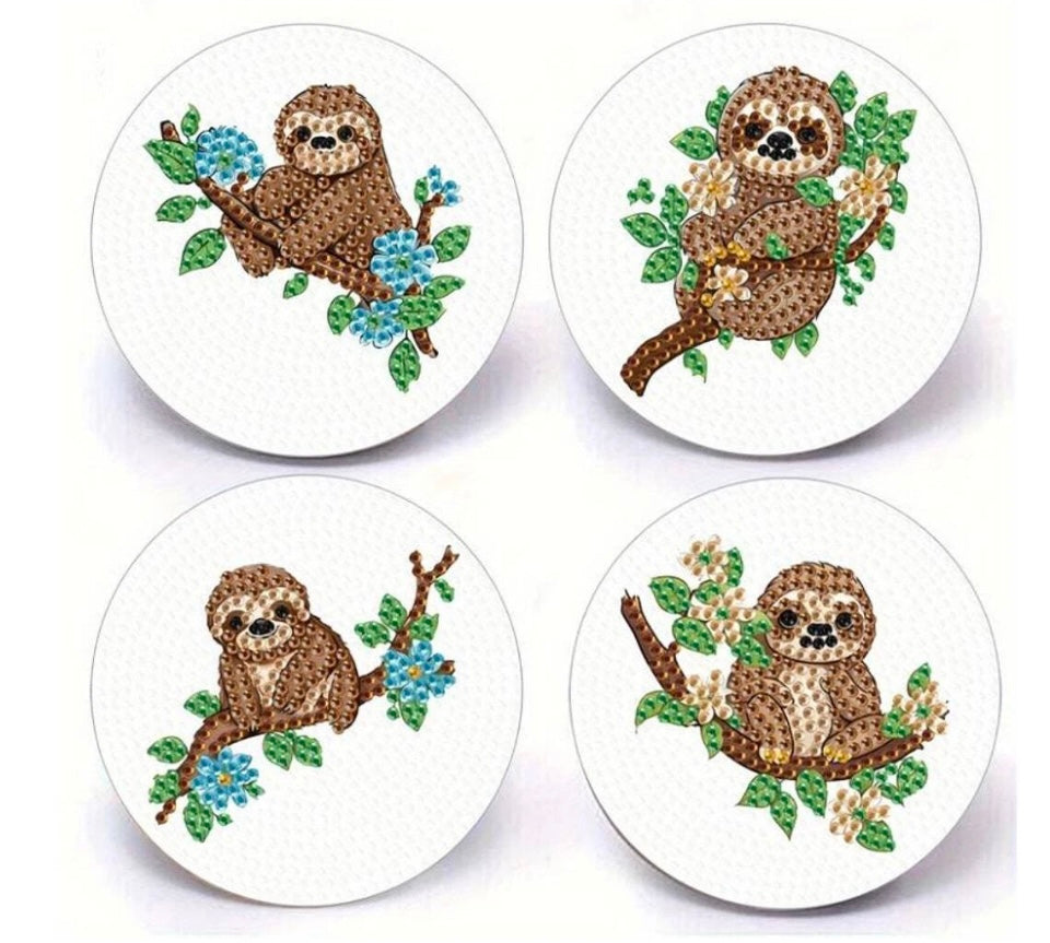 4pcs 5D Diamond Art Coasters Cute Sloth Kit