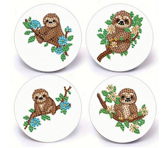 4pcs 5D Diamond Art Coasters Cute Sloth Kit