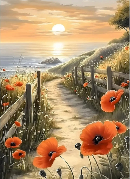 Sea Sunrise 5D Diamond Painting Kit for Adults, Beginner Scenery Art, DIY Full