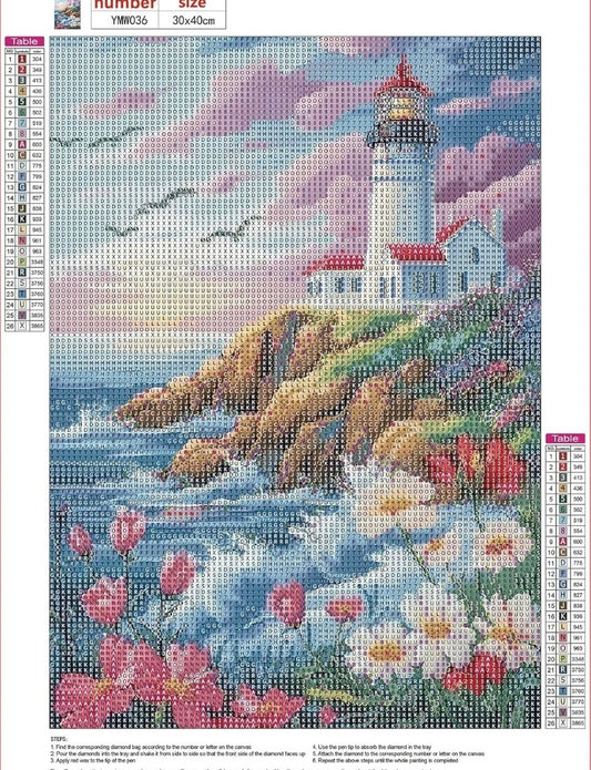 5D Diamond Painting Kits for Adults, Lighthouse Garden Diamond Art Painting Full