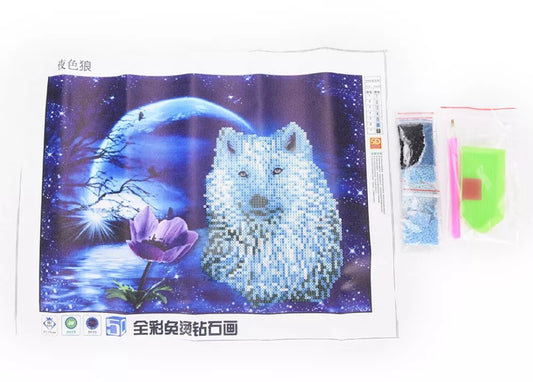 DIY 5D Diamond Painting Art Kit wolf with flower