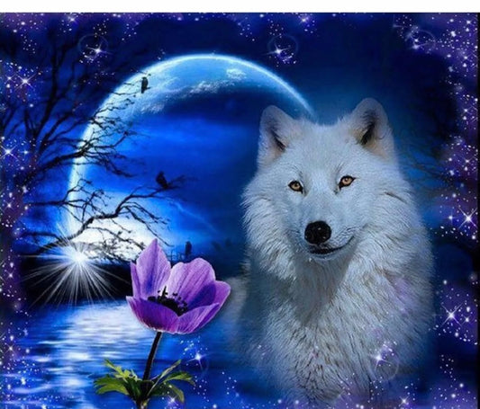 DIY 5D Diamond Painting Art Kit wolf with flower
