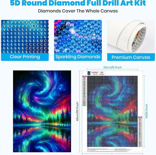 Aurora Diamond Painting Kit for Adults, DIY 5D Landscapes Diamond Gem Art