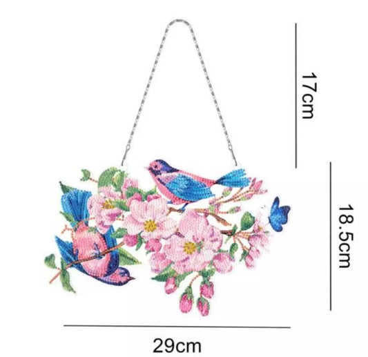 5D DIY Floral Blue Birds Hanging Diamond Art Kit Crystal Embroidery Rhinestone