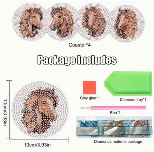 4pcs 5D Diamond Art Coasters Horse Coasters DIY