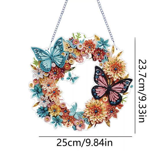 5D DIY Colourful Floral Butterfly Wreath Diamond Painting Kit Acrylic Hanging