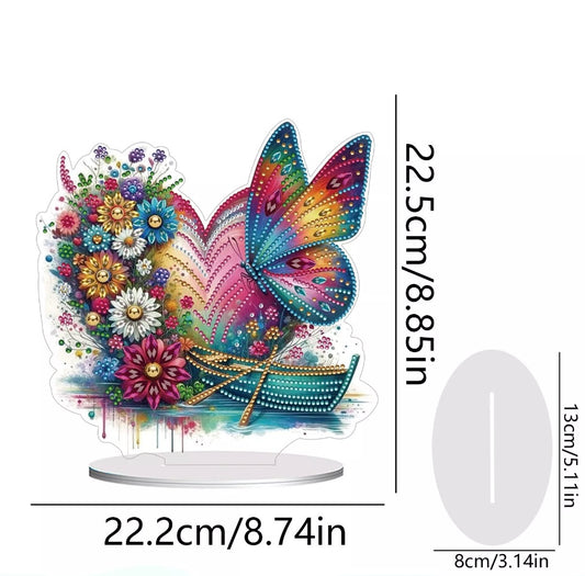 5D DIY Rainbow Floral Butterfly Heart Diamond Painting Kit Table Top